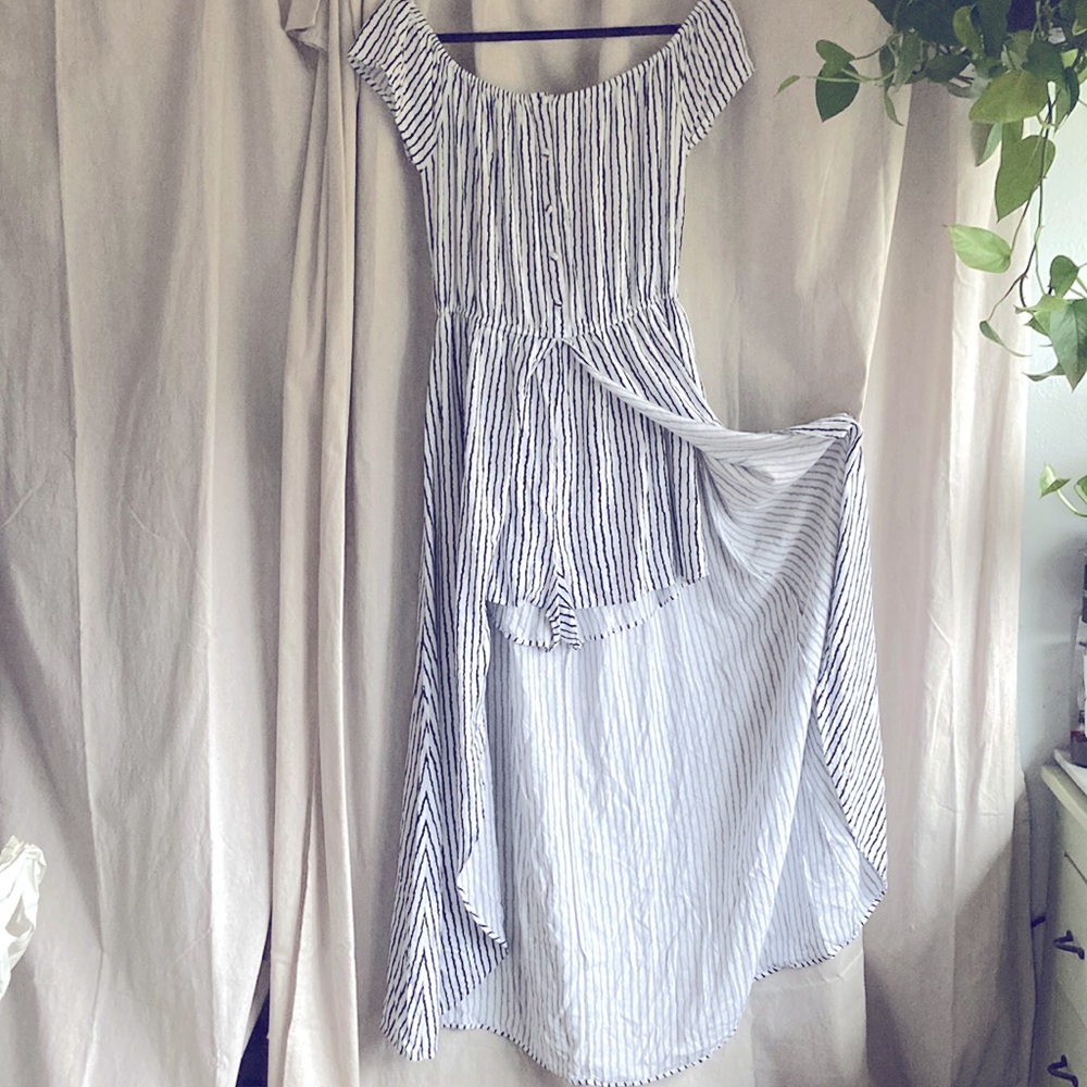 White Navy Stripped Skirted Romper XL